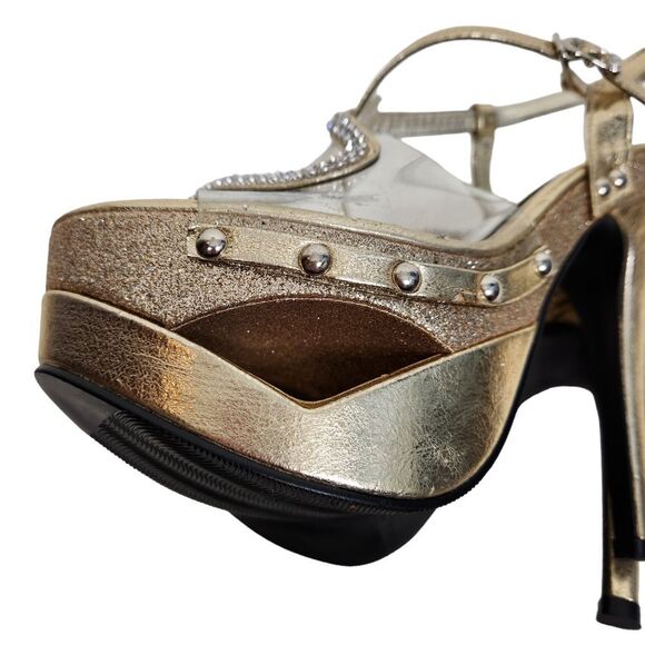 ZANG TOI Shoes Womens 6 36 Metallic Gold High‎ Heels Embellished Luxury Strappy - Picture 8 of 13